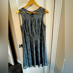 Gray bridesmaid dress with floral lace and ribbon